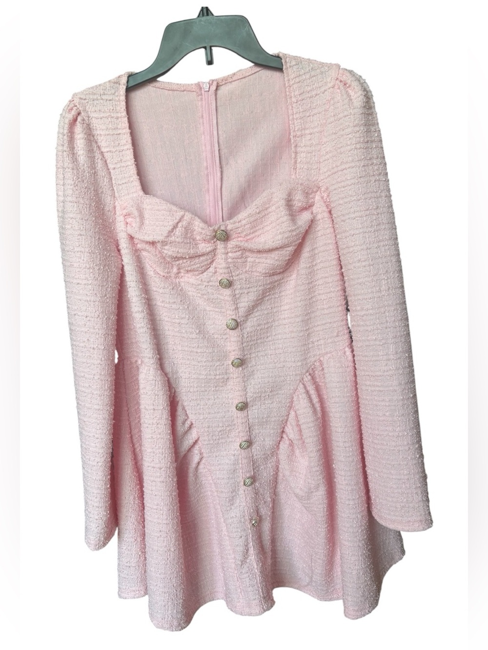 SHEIN Light Pink Long Sleeve Button Front Mini Dress